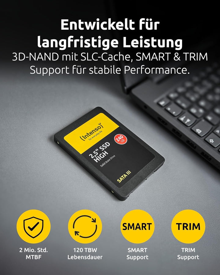 Intenso Interne 2,5" SSD SATA III High, 960 GB, 520 MB/Sekunden, Schwarz 960GB Sata 2,5" High