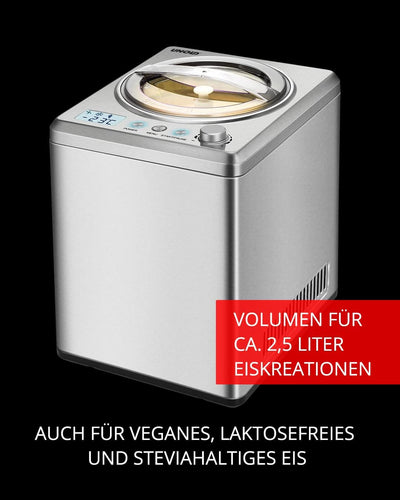 Unold 48980 Eismaschine Profi Plus inkl. Eisbuch mit 101 Rezepten | Speiseeisbereiter 2.5 L, Edelsta