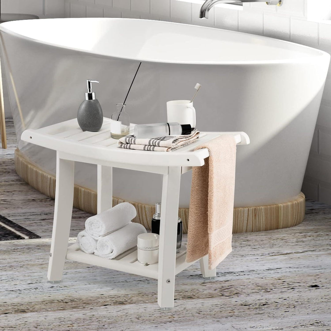 RELAX4LIFE Duschbank, Badezimmerbank mit Ablage Handtuchhalter, Badhocker mit Rutschfesten Füssen, D
