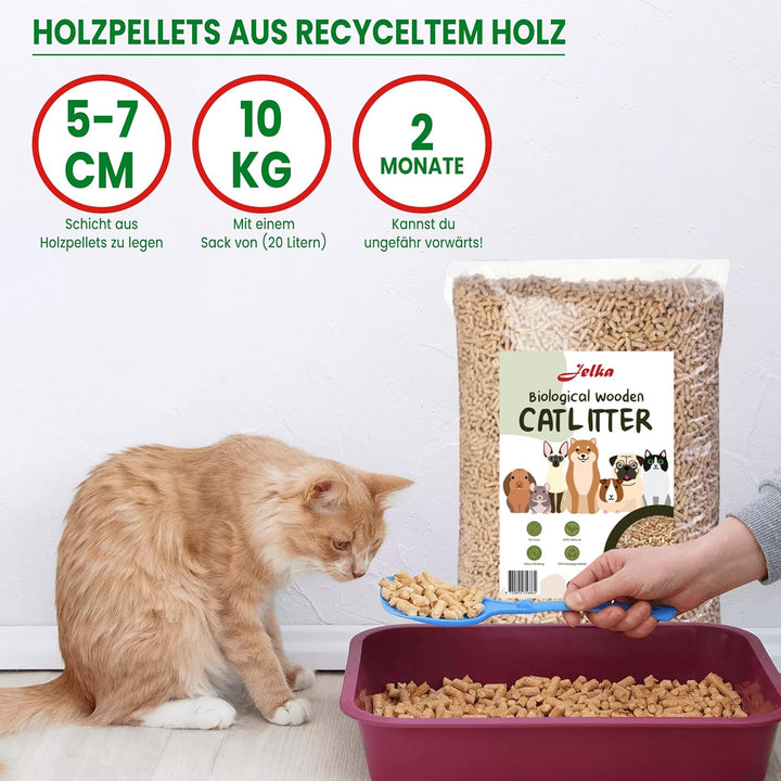 Jelka Holzstreu Katzenstreu 2 x 10KG (20kg - 40L) - Biologisch abbaubare Holzkörner - 100% Natur