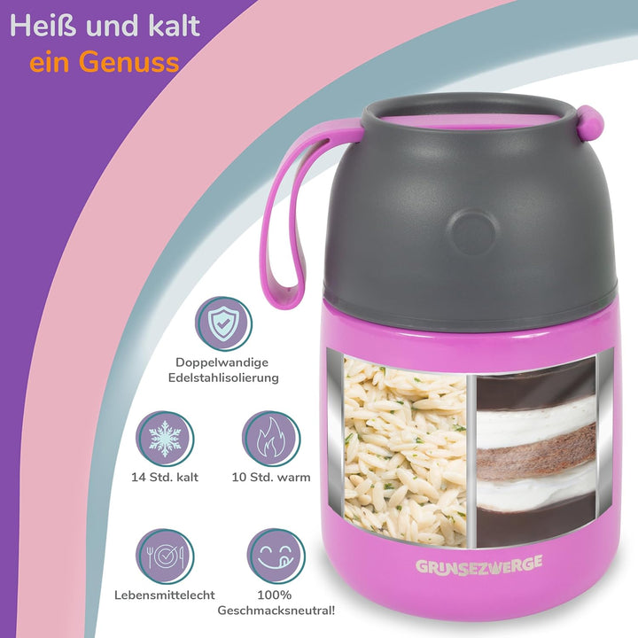 Kinder Thermobecher 500ml für Speisen und Getränke | Edelstahl Thermobehälter für Essen | Warmhalteb