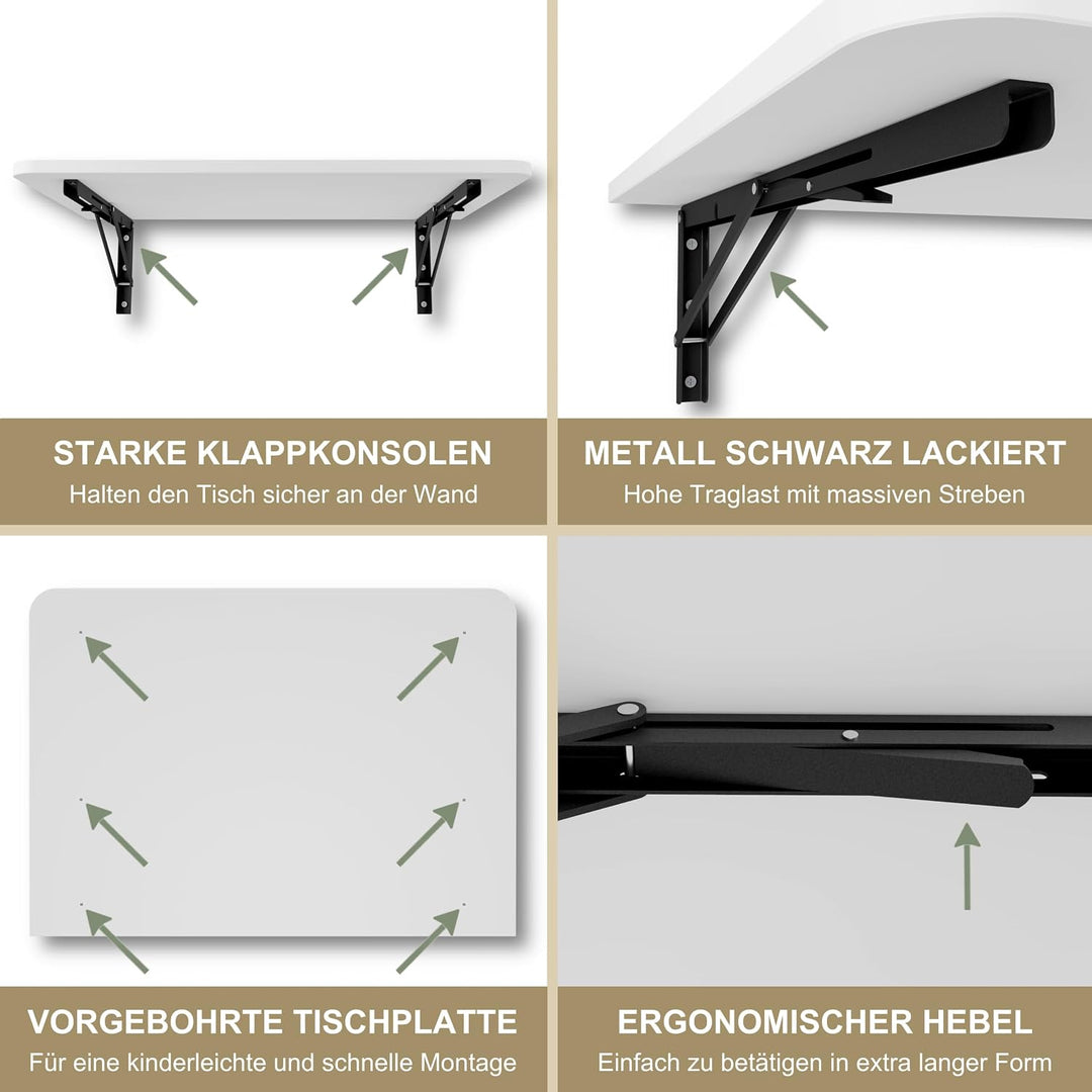 Wandklapptisch Schreibtisch Tischplatte 70x50 cm Klapptisch Esstisch Küchentisch für die Wand Bartis