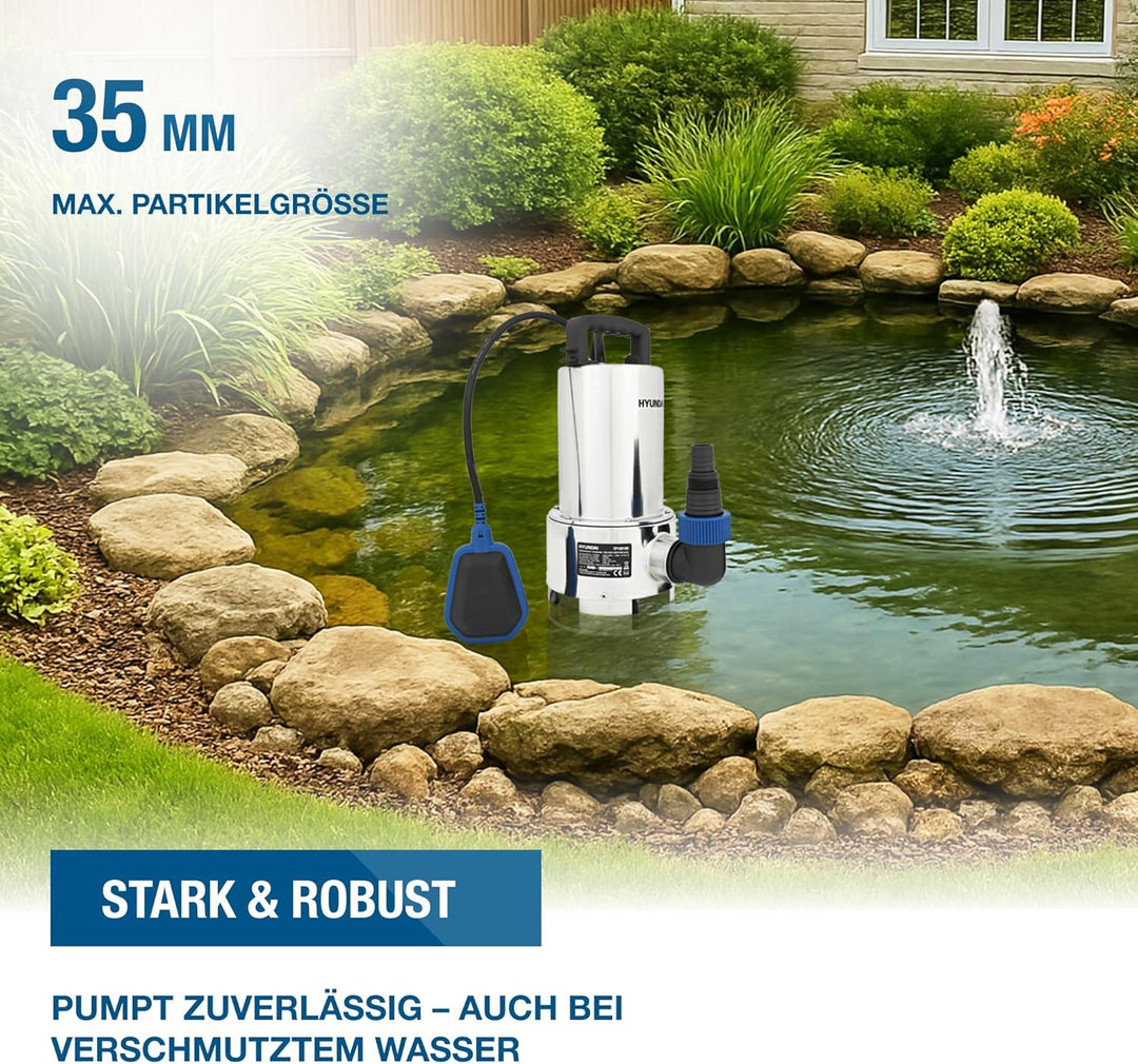 HYUNDAI Schmutzwasser-Tauchpumpe TP10019D | 1000 W, Fördermenge 19.500 l/h, | Eintauchtiefe: max. 7