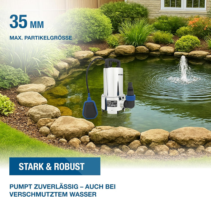 HYUNDAI Schmutzwasser-Tauchpumpe TP10019D | 1000 W, Fördermenge 19.500 l/h, | Eintauchtiefe: max. 7