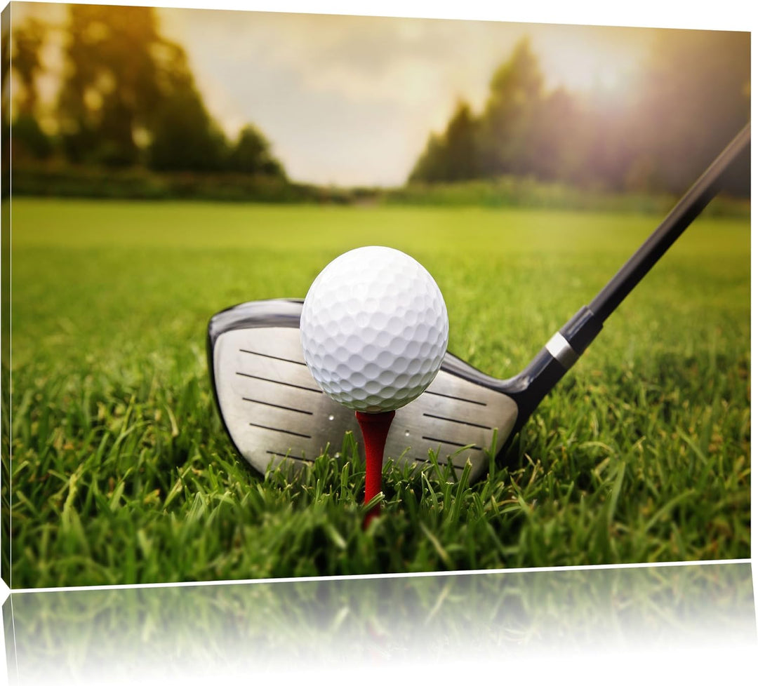 Pixxprint Golf Abschlag, Format: 100x70 auf Leinwand, XXL riesige Bilder fertig gerahmt mit Keilrahm