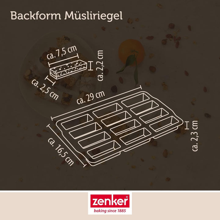 Zenker Müsliriegel Backform – Silikonform zum Backen von 12 Riegel – Müsliform aus Silikon mit Antih