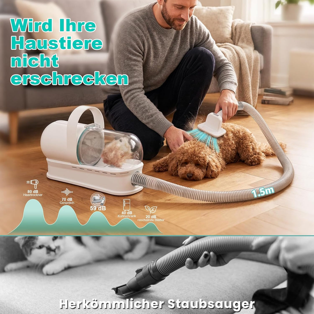Hundeschermaschine mit Staubsauger, 13000 Pa Super Saugkraft & 99,99% Tierhaar-Aufnahme, Leise Haust