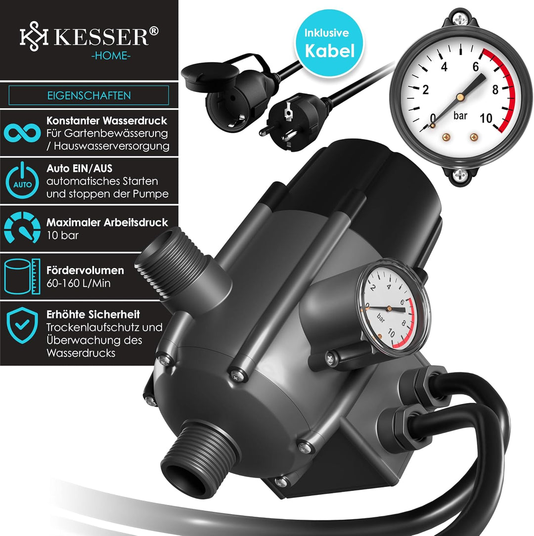 KESSER® Pumpensteuerung mit Baranzeige | mit Kabel | 10 bar Druckwächter Elektronische Pumpensteueru