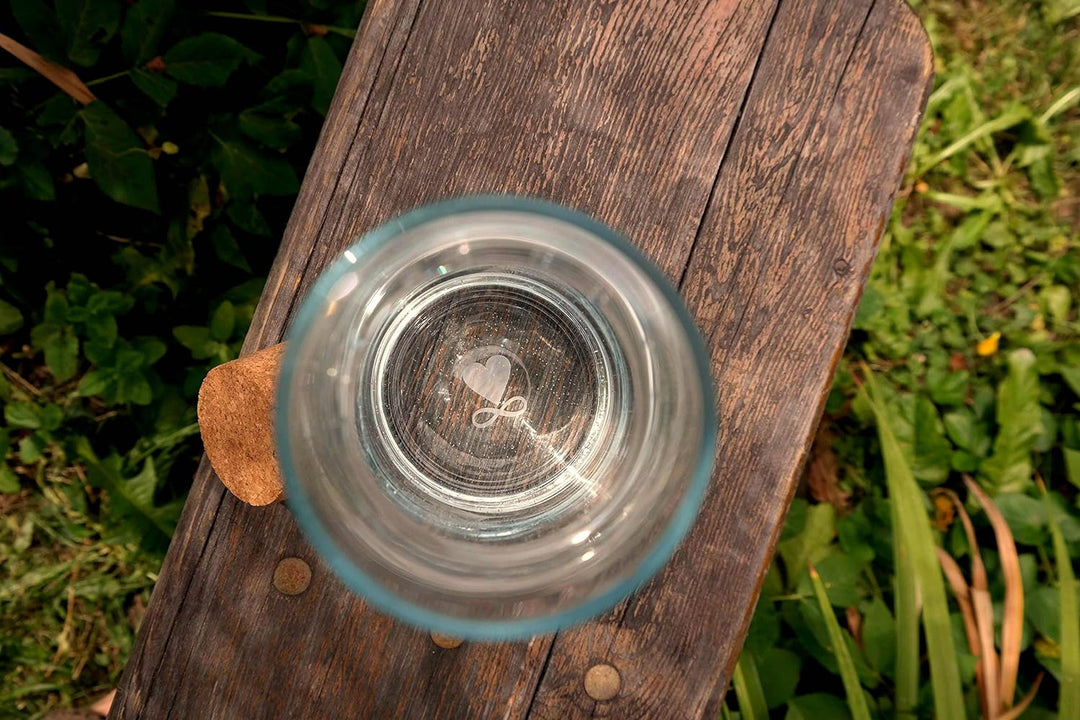 freiglas - 1l Glas-Karaffe Korkverschluss *Ginkgo* Motiv sandgestrahlt von freiglas
