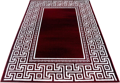 HomebyHome Teppich Wohnzimmer 200x290 cm Rechteckig Rot Kurzflor Bordüre Design - Teppich Schlafzimm