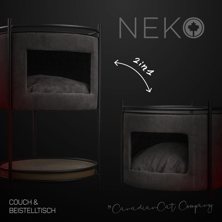 CanadianCat Company | Neko Beistelltisch mit Katzenhöhle inkl. Kratzpappe - Anthrazit | 43 x 43 x 70