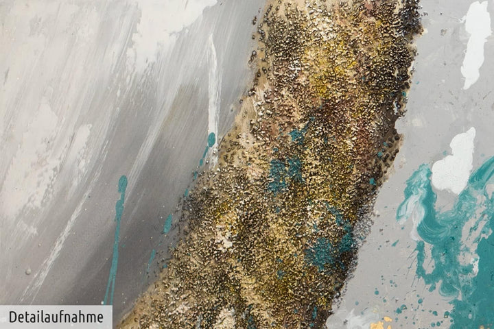 KunstLoft Leinwandbild | 100% HANDGEMALT | 150x50cm | Gemälde 'Glacial Shore' | Abstrakt | Blau Weis