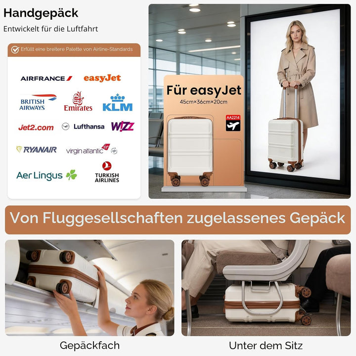 KONO Koffer Klein 16 Zoll Leicht ABS+PC Hartschalenkoffer mit Zahlenschloss Reisekoffer mit 4 Rollen