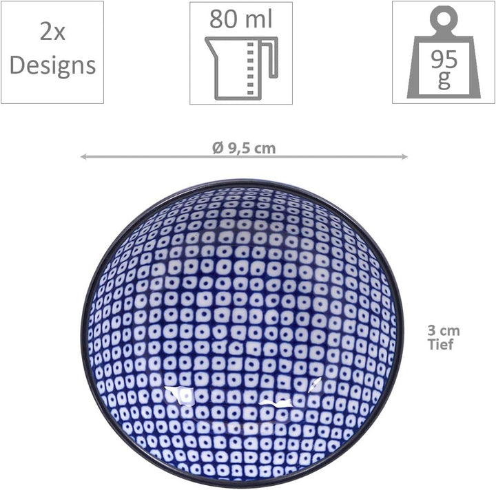 Nippon Blue Sushi Plate w/Giftbox mit Chop 4pcs 21x13.5 & 9.5x3cm Lines/Dots