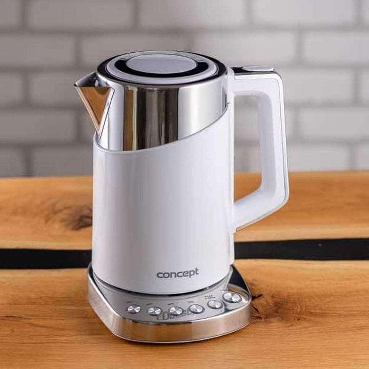 CONCEPT Hausgeräte RK3170 Wasserkocher mit Temperatureinstellung, Cool Touch Edelstahl, 1,7 l, Weiss