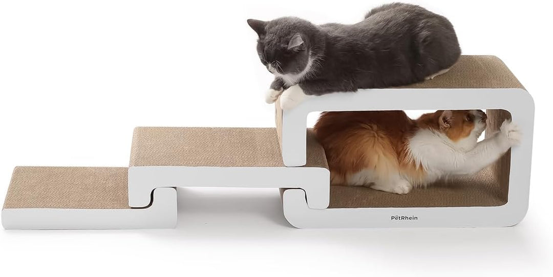 PetRhein 3-in-1 Kratzbrett, Gross XXL Kratzpappe für Katzen,Multifunktionales Kratzmöbel mit Rampe &