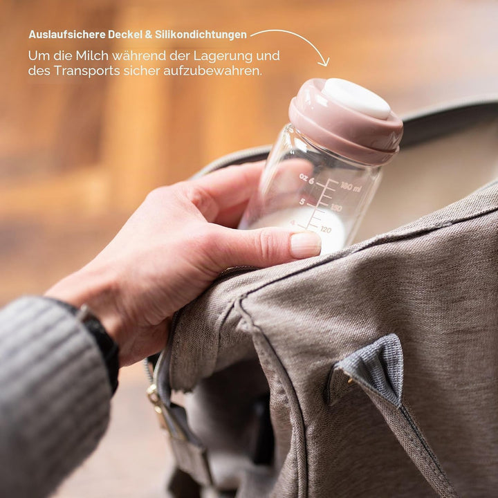 Premium Glasflaschen für Muttermilch, 180 ml, spülmaschinen-, gefrier- und mikrowellengeeignet (Glas