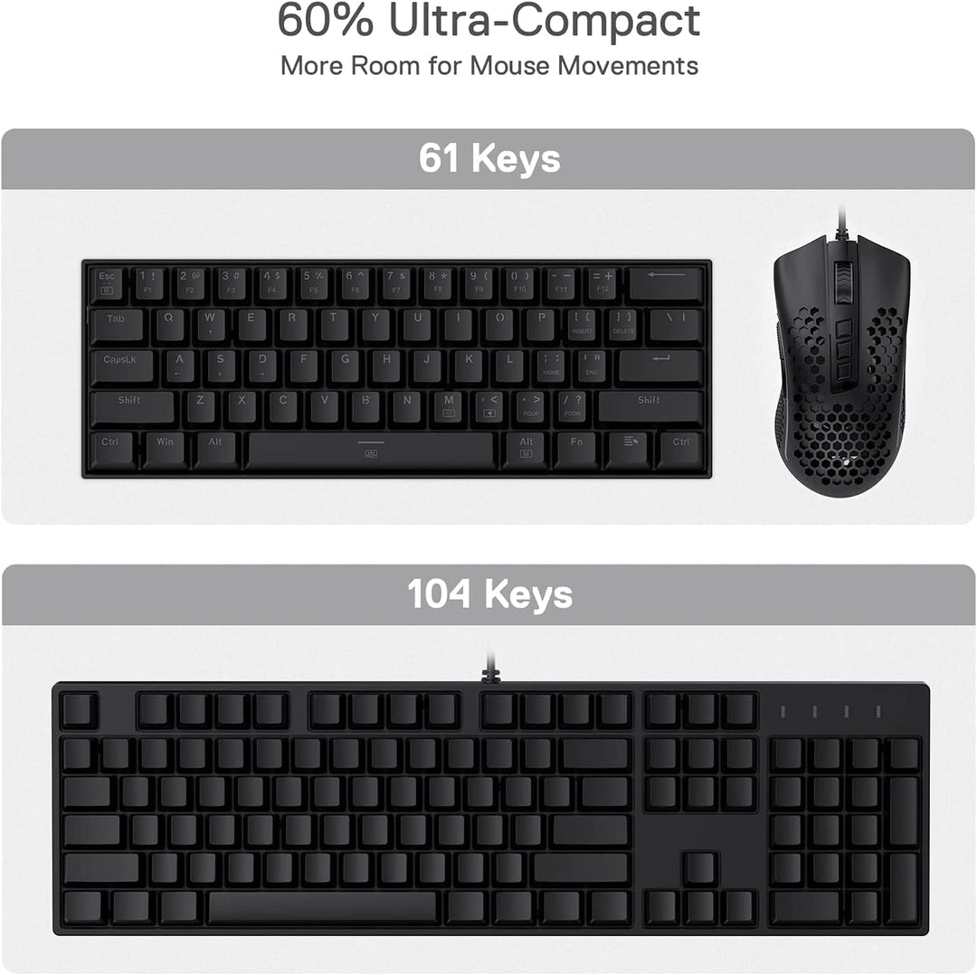 Redragon K630 Dragonborn 60% kabelgebundene RGB-Gaming-Tastatur, 61 Tasten Kompakte mechanische Tast