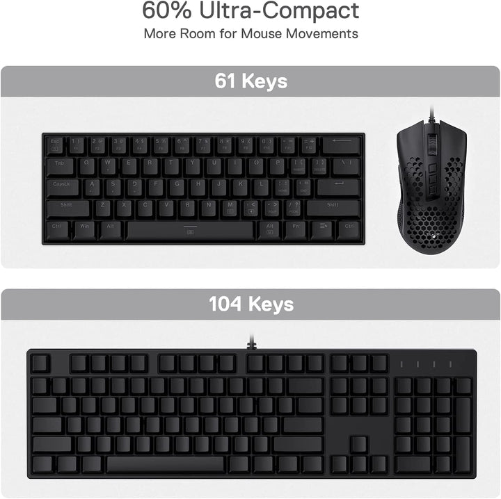 Redragon K630 Dragonborn 60% kabelgebundene RGB-Gaming-Tastatur, 61 Tasten Kompakte mechanische Tast