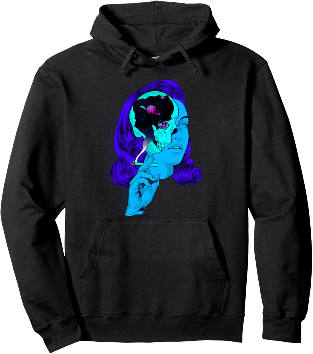 Galaxy Skull Girl - Sad Aesthetic Edgy Streetwear Pullover Hoodie