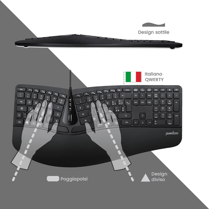 Perixx Periduo, Set, ergonomische Tastatur mit vertikaler Maus. Full-Size USB, Full-Size USB
