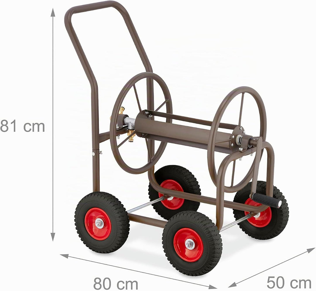 Relaxdays Schlauchwagen, bis 60 m, 4 Vollgummireifen, Klickkupplung, Schlauchtrommel Metall, Schlauc