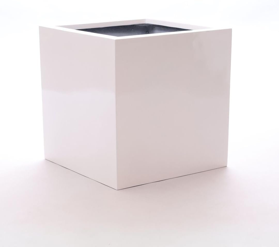Elegant Einrichten Blumenkübel Fiberglas quadratisch 30x30x30cm Hochglanz weiss