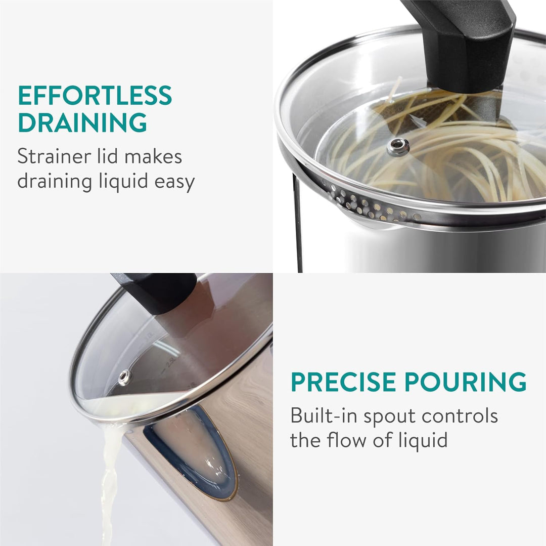 Navaris 3,4L Pasta Multi-Kochtopf - Integriertes Abtropfsieb & Frittierkorb - Für Induktions-, Keram