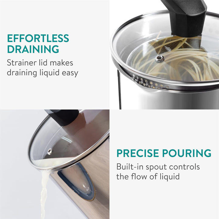 Navaris 3,4L Pasta Multi-Kochtopf - Integriertes Abtropfsieb & Frittierkorb - Für Induktions-, Keram