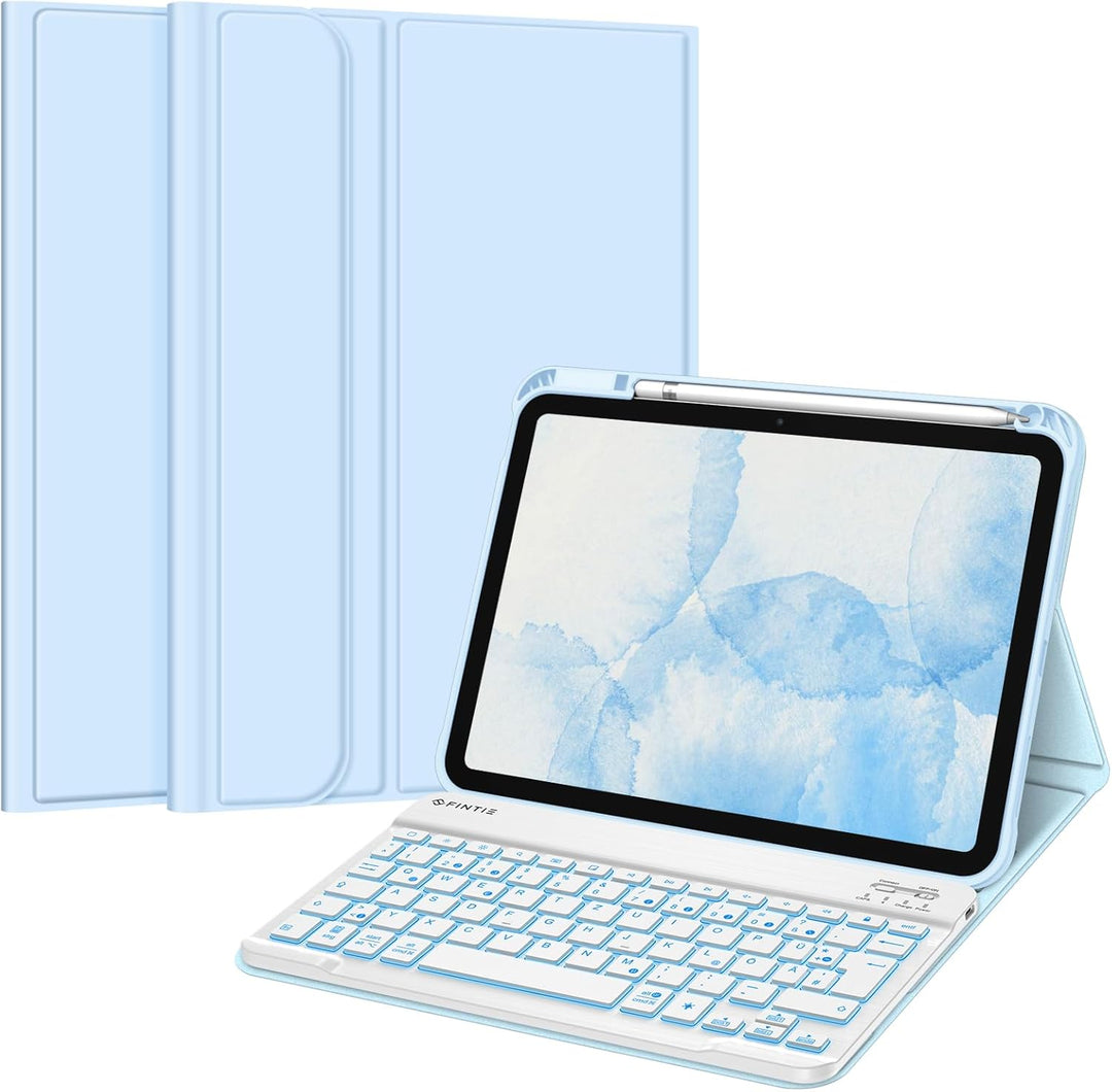 Fintie Tastatur Hülle für iPad 10. Generation 2022 (10.9 Zoll), Keyboard Case mit 7-farbig Beleuchte
