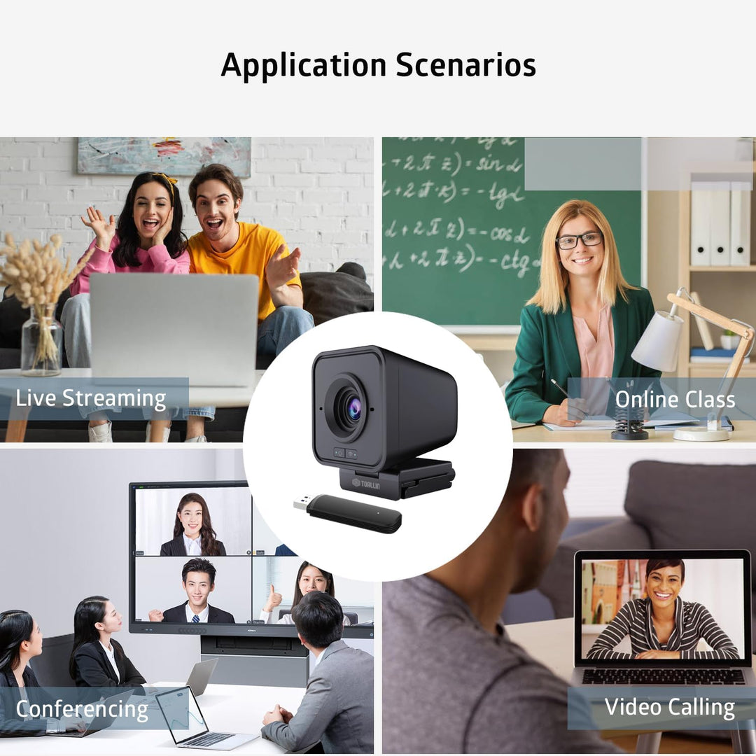 TOALLIN Kabellose Webcam für PC, 1080P Full HD Wireless Webcam, integriertes Mikrofon mit Geräuschun
