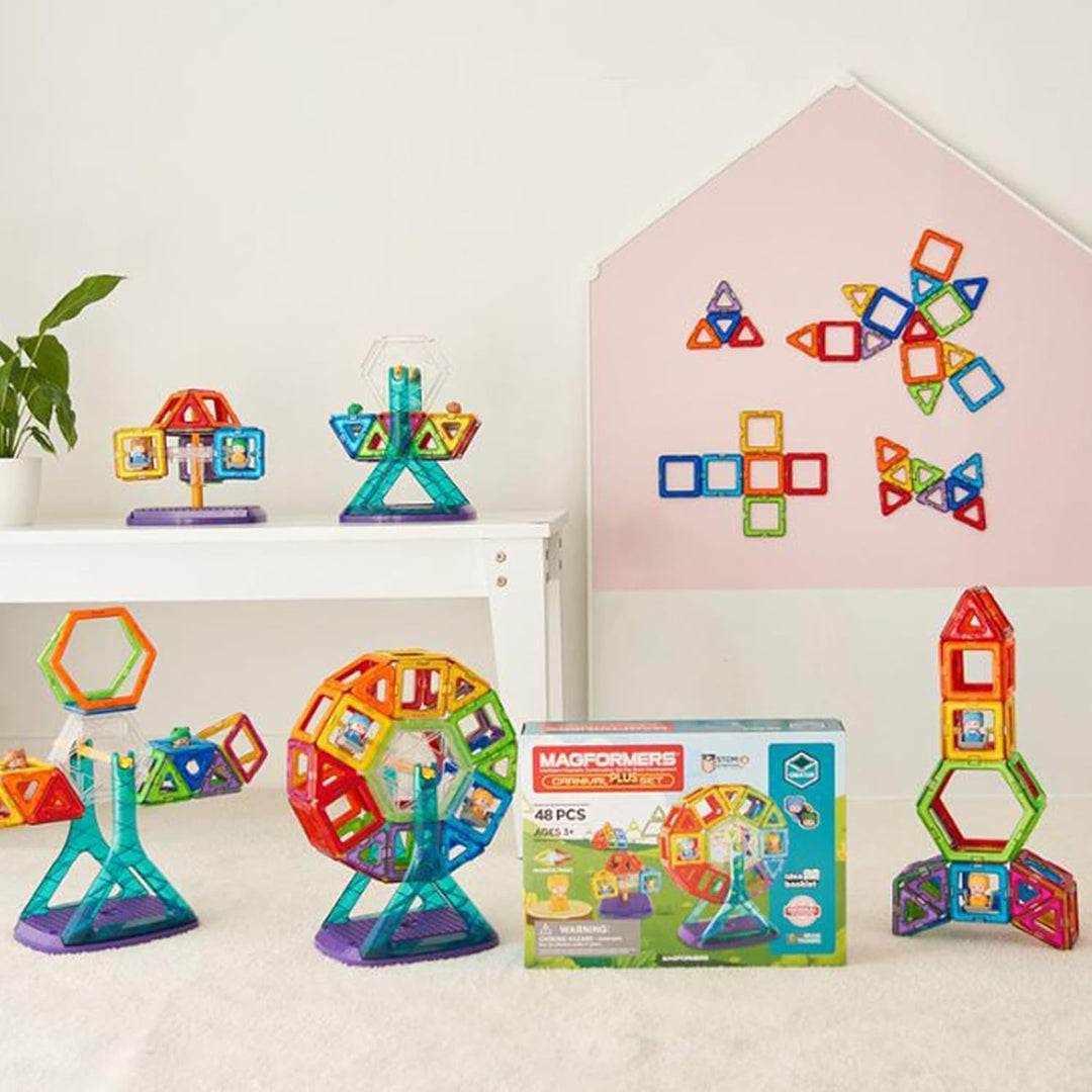 Magformers Carnival Plus 48-Piece Magnetic Construction Set. Makes Fairground Rides with Magnetic Pi