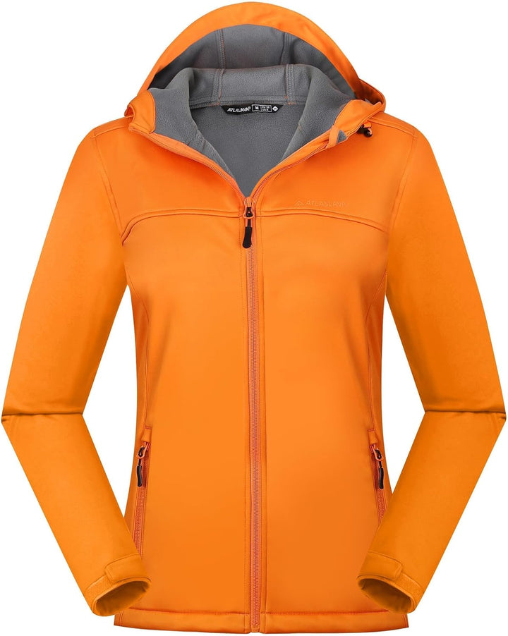 ATLASLAVA Damen Softshelljacke Wasserdichte Atmungsaktive Leichte Fleece Kapuze Übergangsjacke Laufe