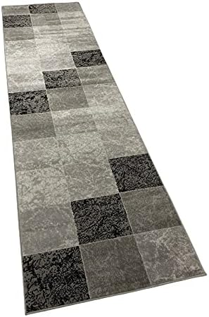 VIMODA Teppich Kurzflor Modern Kariert Marmor Muster Meliert in Grau Schwarz Weiss für Wohnzimmer, S