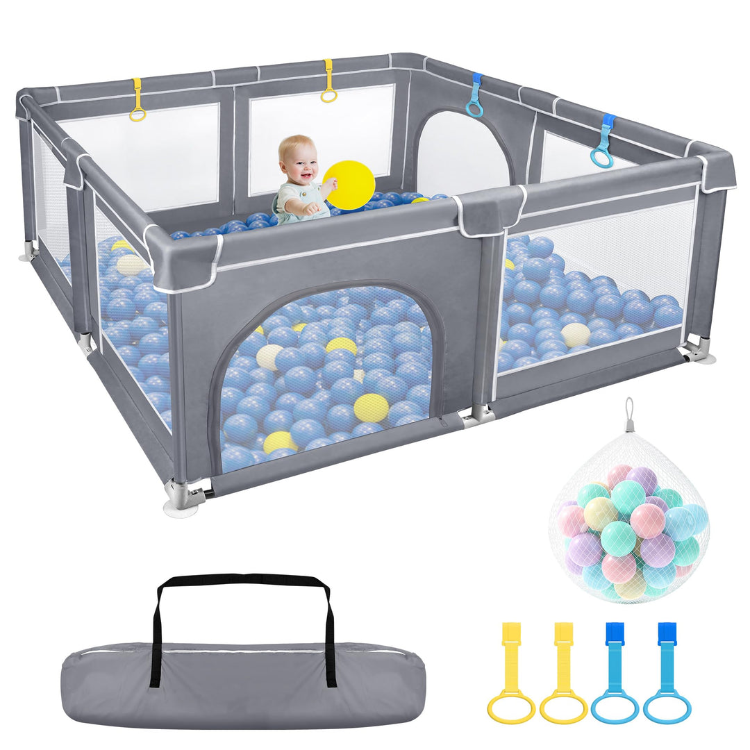Aufun Laufstall Baby Laufgitter 300D Oxford Gewebe, mit Anti-Kollision Schaum Absperrgitter, Atmungs