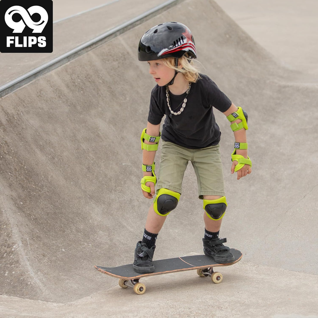 99FLIPS Knieschoner Kinder 3 Jahre Schoner Inliner Kinder - TÜV Rheinland GS Siegel [6er Set] FLASH