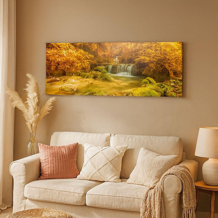 Wandbilder Dekoration Wohnzimmer Wald Bach Tropen Natur Panorama Bilder auf Leinwand 120x50cm Leinwa