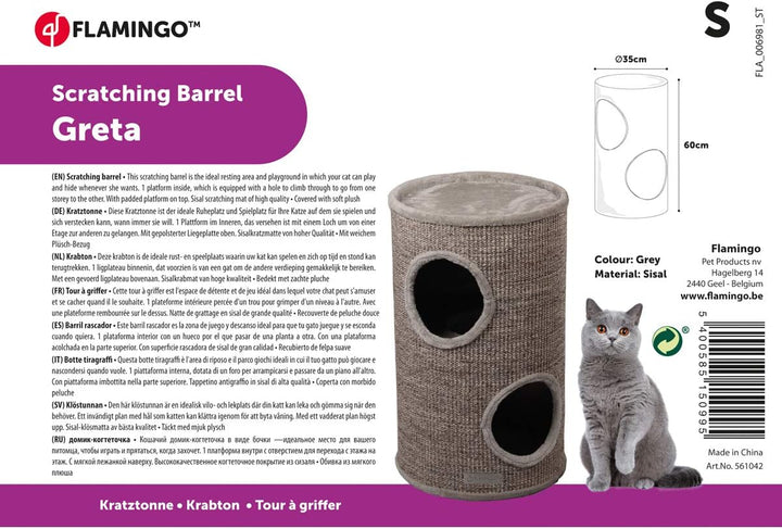 kratztonne für Katzen – Flamingo Greta S – 60 cm – Ø 35 cm – Sisal & Plüsch – 2 Etagen