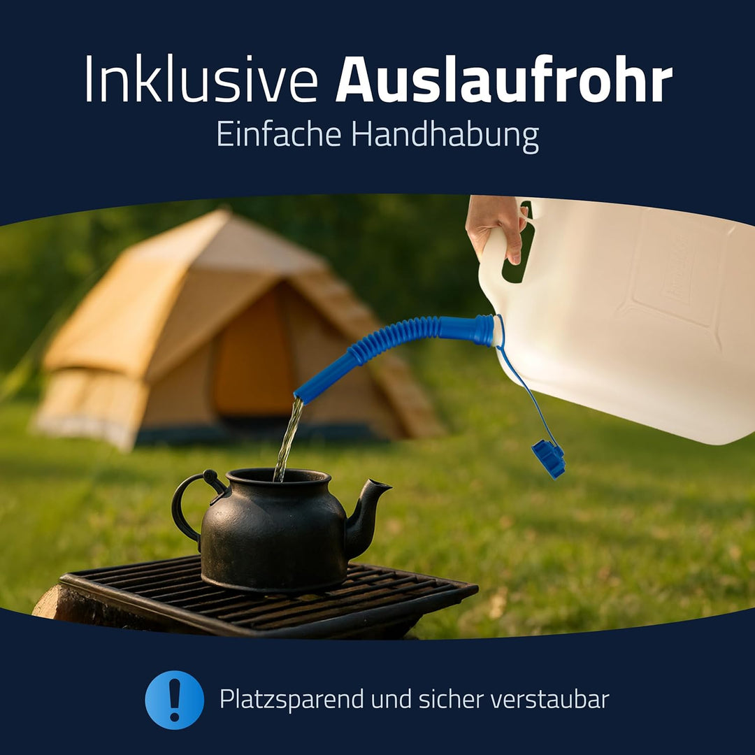 hünersdorff Wasserkanister ECO mit Auslaufrohr und unverlierbarer Deckelverschraubung, 22 L (mit Roh
