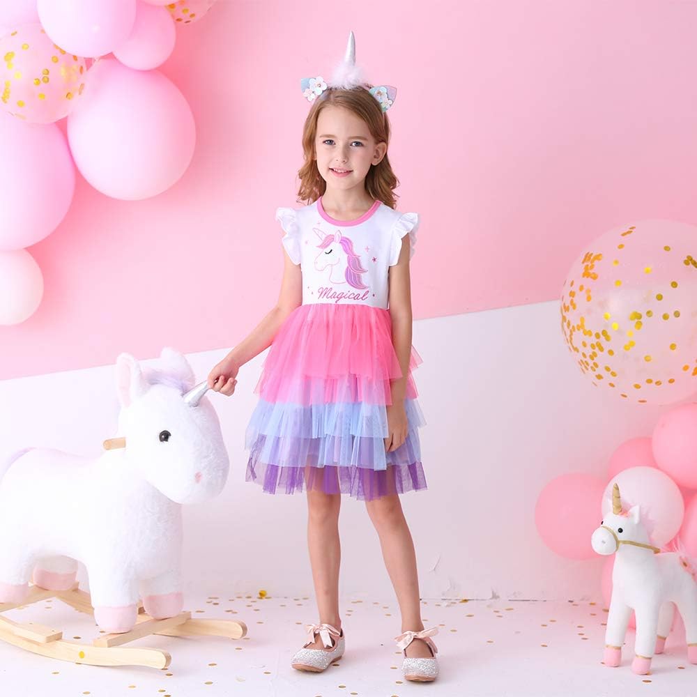 DXTON Mädchen Einhorn Kleider Prinzessin Kleid Party Geburtstag Ferien Baby Kleid Gr. 90-130 Einhorn
