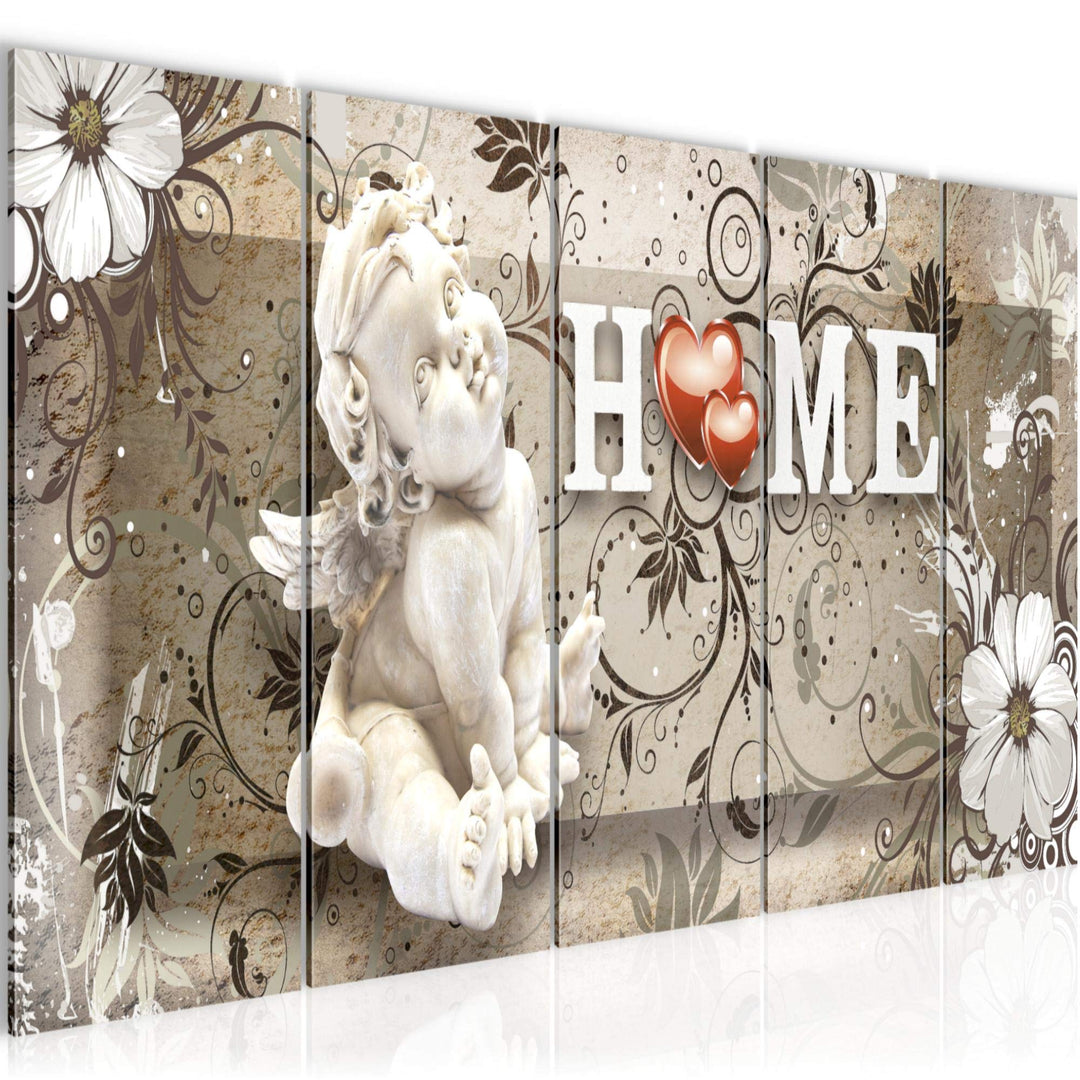 Runa Art Wandbild XXL Engel Vintage Wohnzimmer Schlafzimmer 200 x 80 cm Beige 5 Teilig - Made in Ger