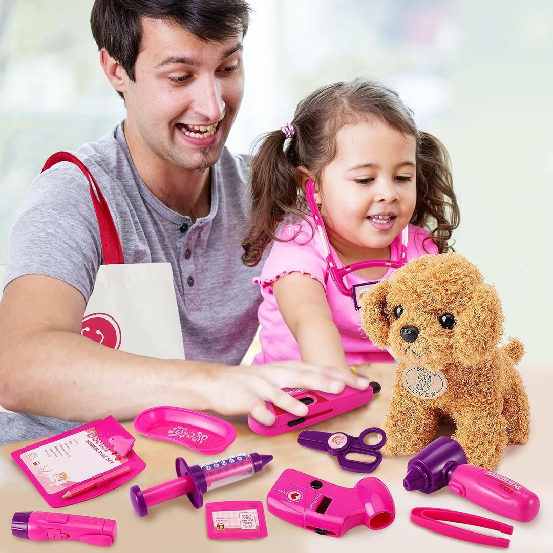 HERSITY Tierarzt Spielset Arztkoffer Kinder ab 3 Jahre, Arzt Rollenspiel Tierarztkoffer mit Plüsch H
