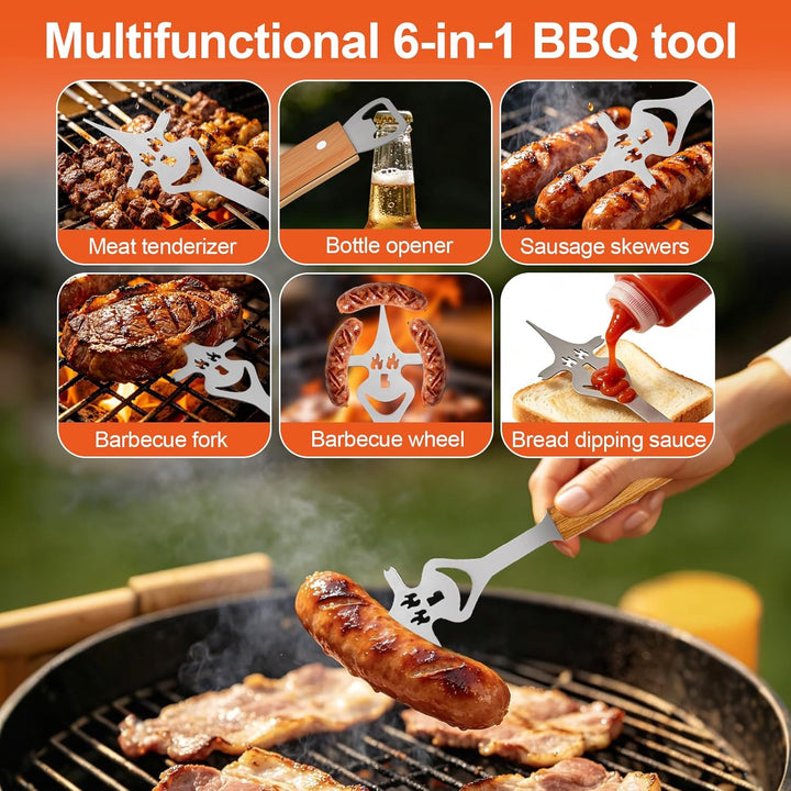 Grillbesteck Set 3-TLG,Grill Zubehör Set mit Extra-Langen Holzgriff und Tragetasche,Edelstahl,Antiro