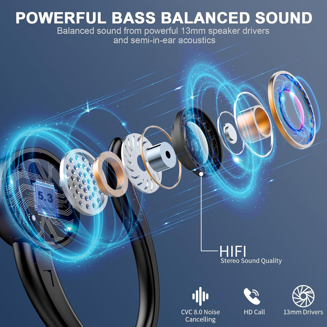 2026 Bluetooth Kopfhörer, Kopfhörer Kabellos Bluetooth 5.4 Sport tiefer Bass, 56 std Spielzeit In Ea
