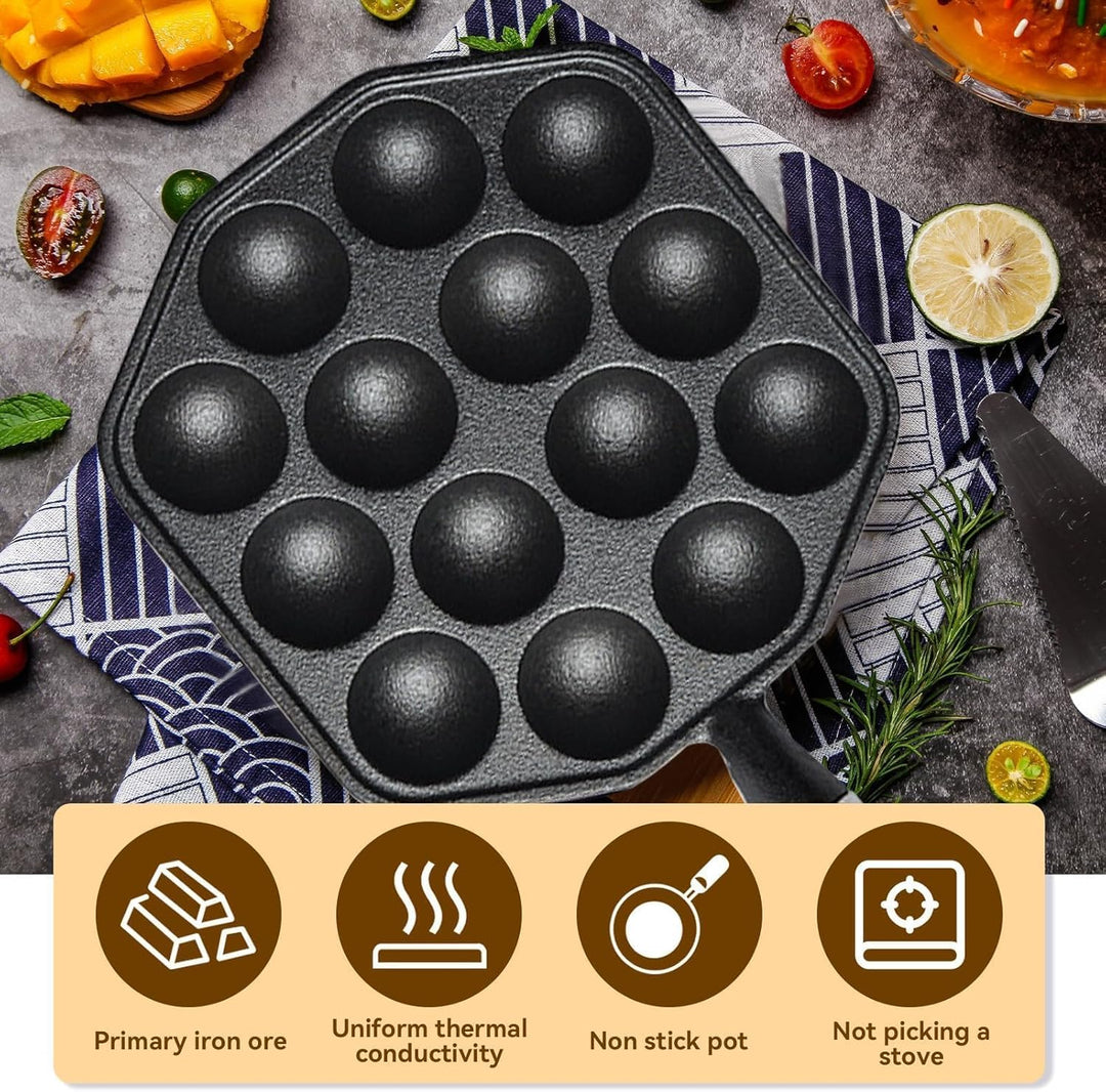 Cyrank Poffertjes Pfanne, Takoyaki Pfanne, Fleischbällchen Former, 14 Löcher, Antihaftbeschichtete T