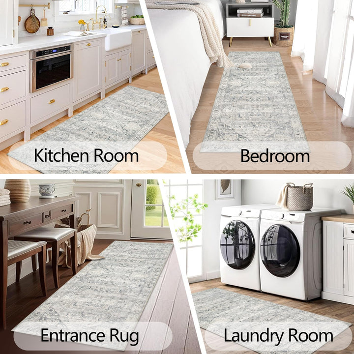 Homcomodar Vintage Flur Runner Teppiche 60x150cm Waschbare Distressed Kitchen Runner Teppiche mit Gu