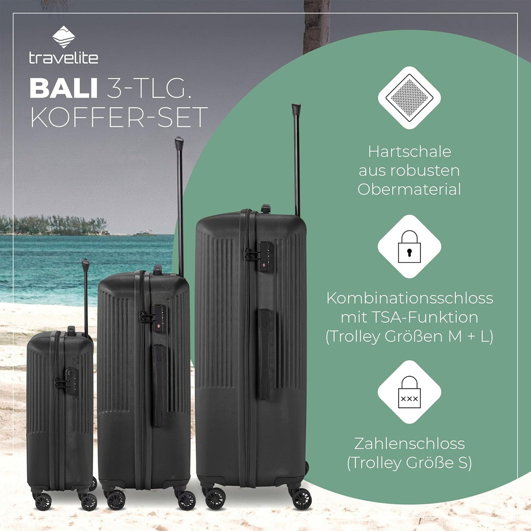 travelite 4-Rad Koffer Set 3 teilig Grössen L/M/S, Gepäck Serie BALI: ABS Hartschalen Trolleys mit T