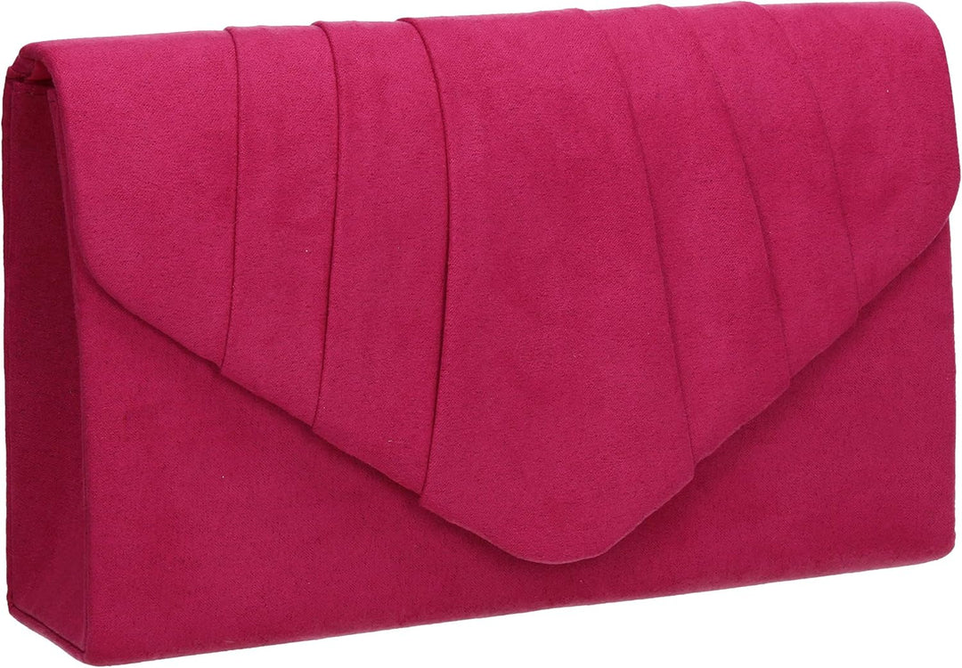 SwankySwans Iggy Suede Velvet Envelope Party Prom Clutch Bag Tasche Rosa (Fuchsia), Rosa (Fuchsia)