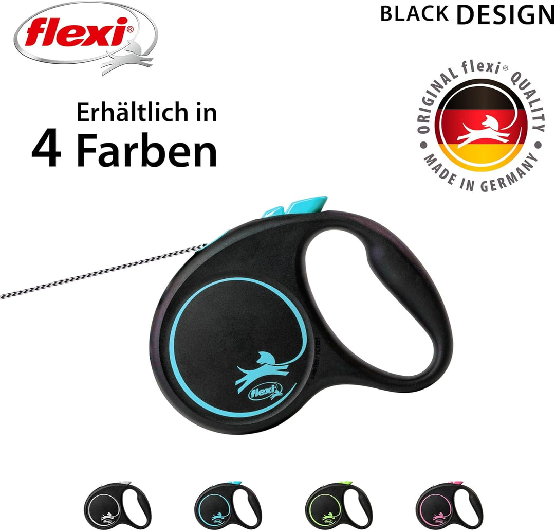 flexi® Black Design S Seil 5 m schwarz/blau, Roll-Leine für Hunde bis 12 kg Blau S: 5m (max. 12kg),