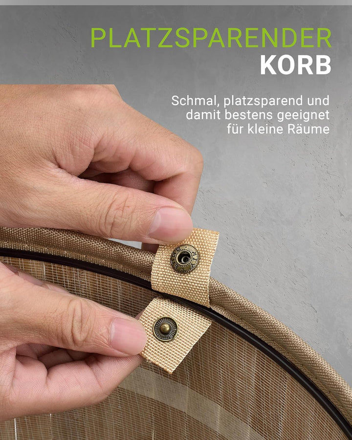 Juskys Bambus Wäschekorb Curly-Round Natur 55L - Hygienischer & Faltbarer Wäschekorb mit Deckel, Tra